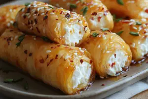 Oven Fried Feta Rolls With Chili Honey Recipestasteful