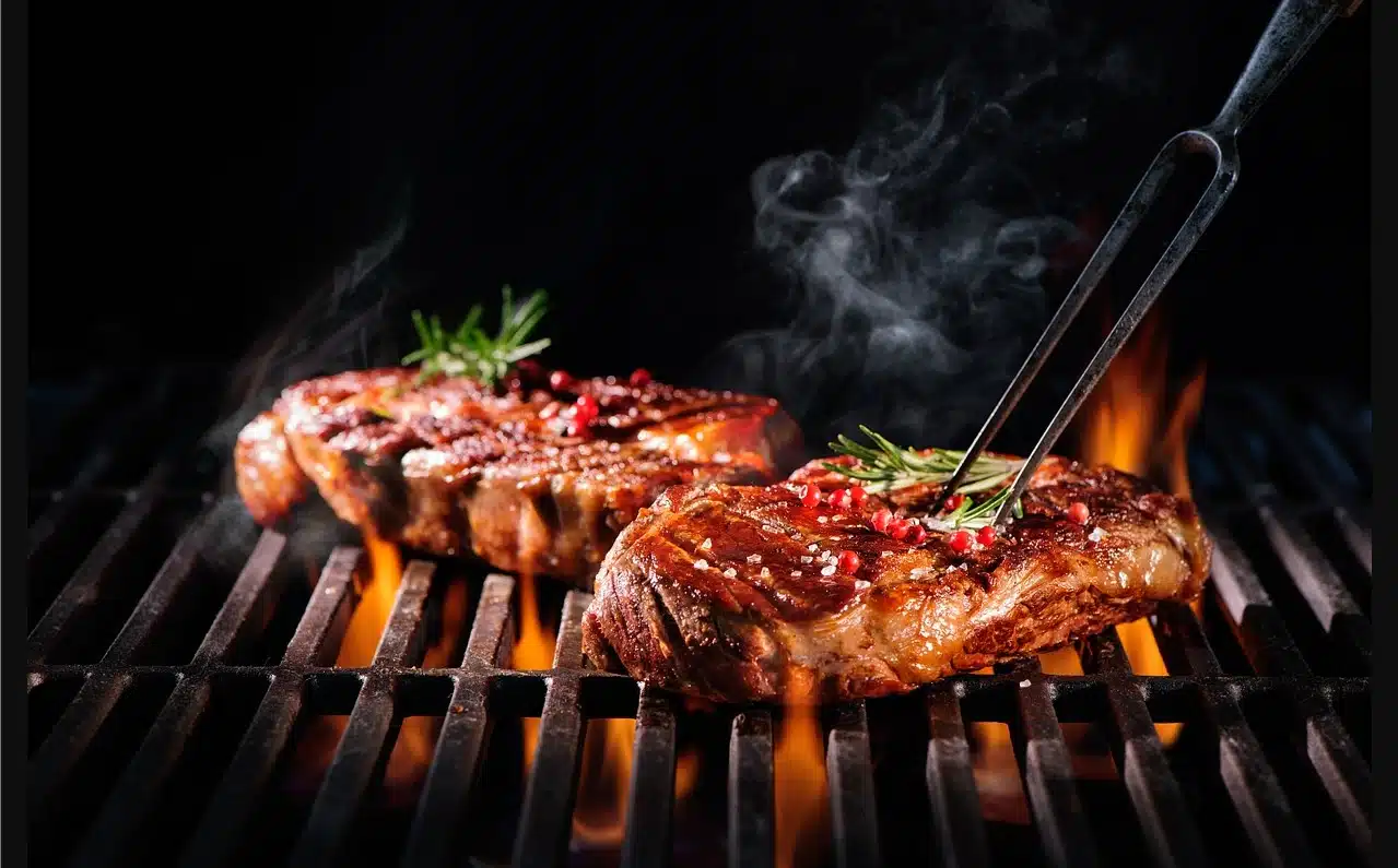 steak in a high temperature on a Rec Tec grill