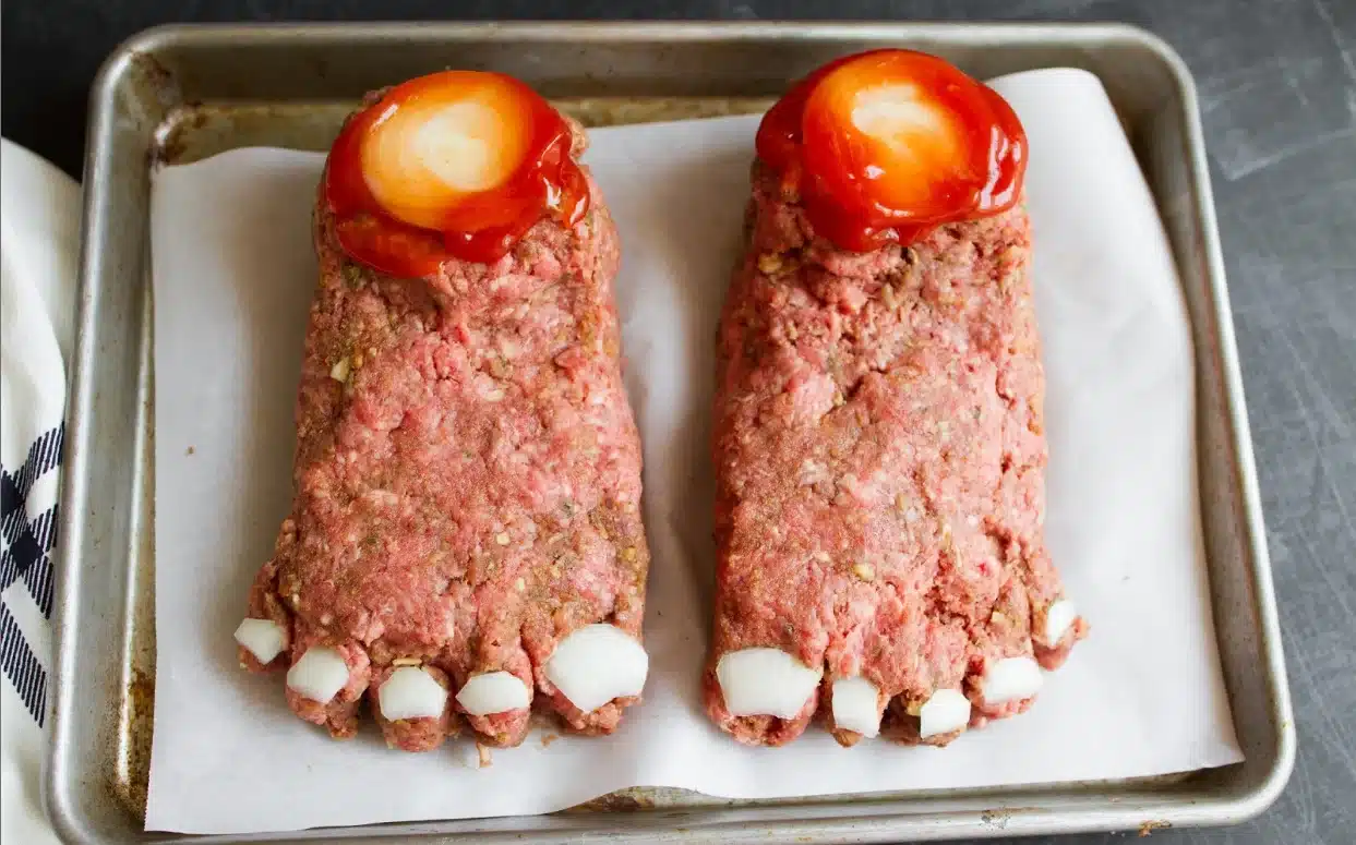 image of two pieces of meat made into feet shape made by twin cities live recipes
