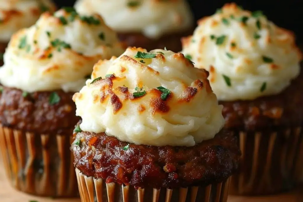 Meatloaf Cupcakes with Whipped Potato Topping - recipestasteful