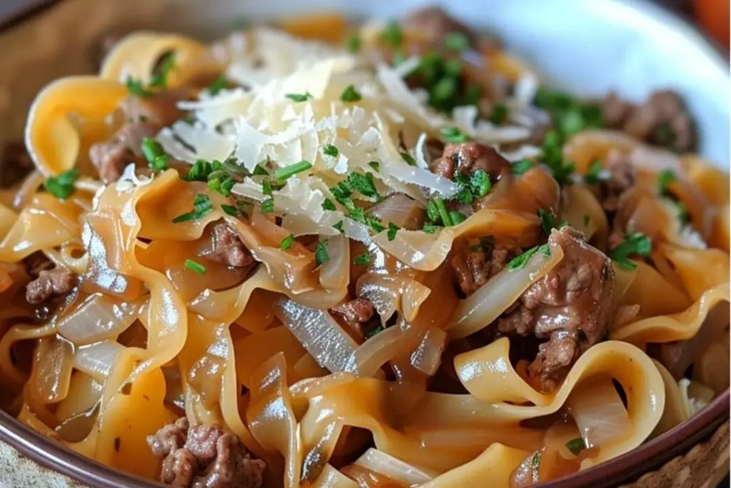 French Onion Beef and Noodles – recipestasteful