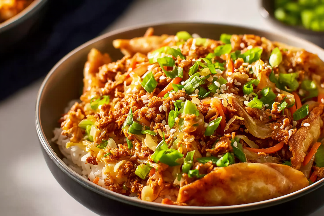 egg roll in a bowl recipe served fresh with coleslaw and turkey