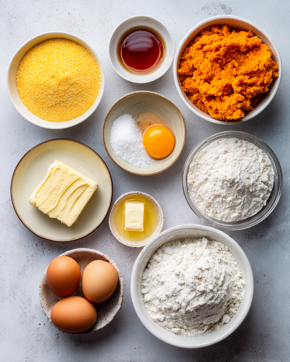 “Ingredients for honey butter sweet potato cornbread”