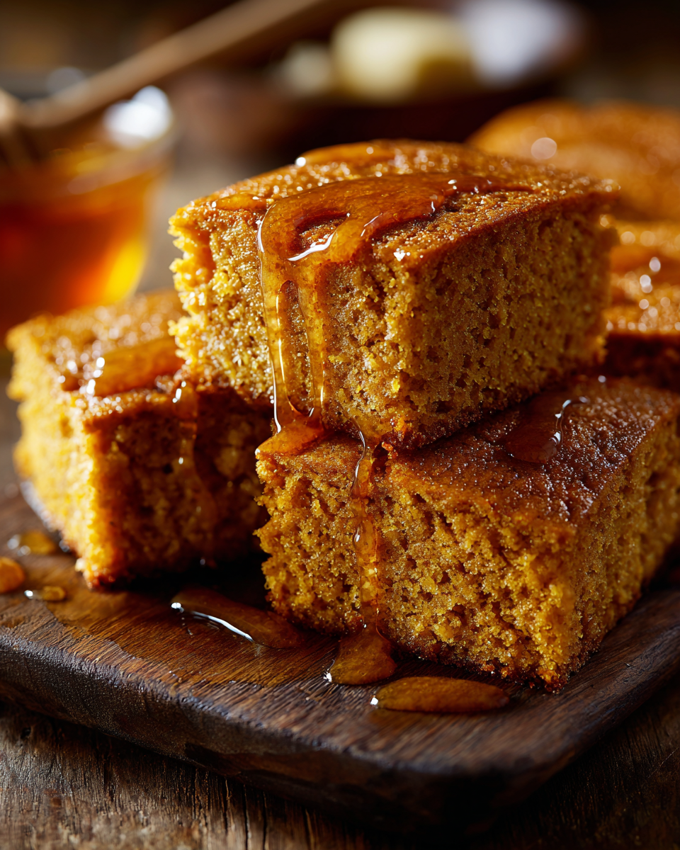 “Slice of cornbread with honey butter”