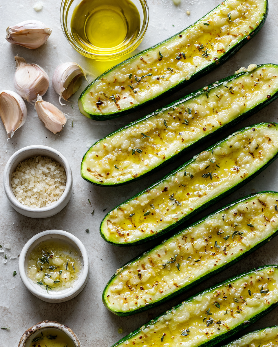 Air fryer cheesy garlic zucchini steaks with bubbling mozzarella topping