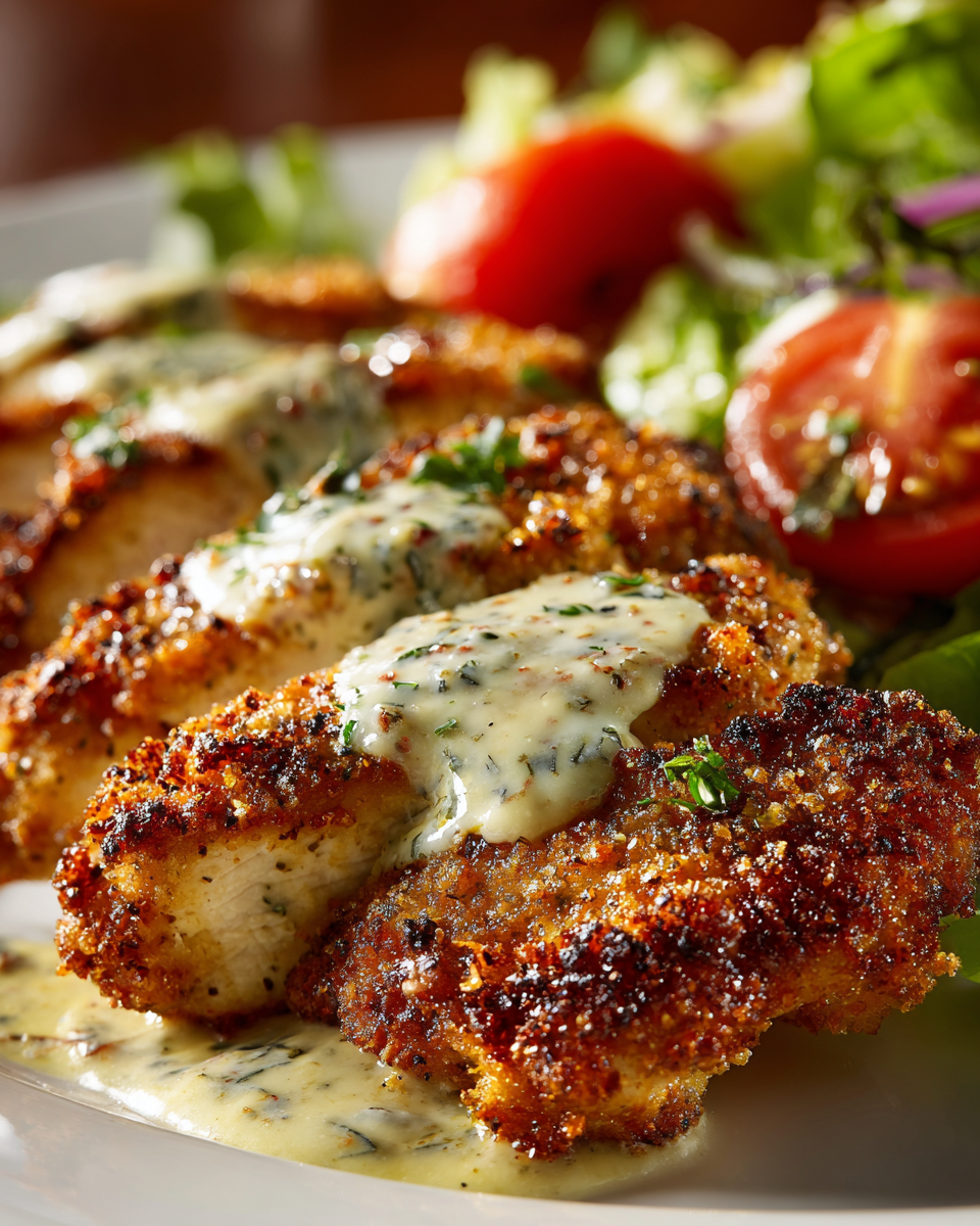 Family dinner featuring Parmesan crusted chicken.
