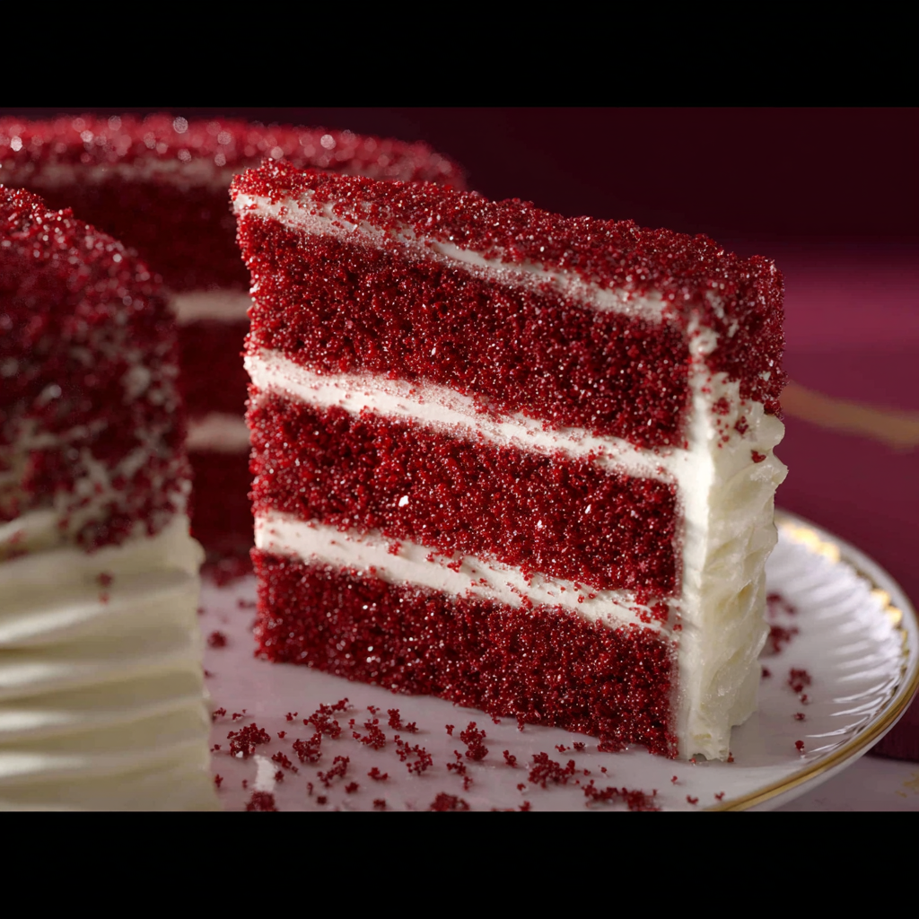 Birthday red velvet cake with decorative rosettes