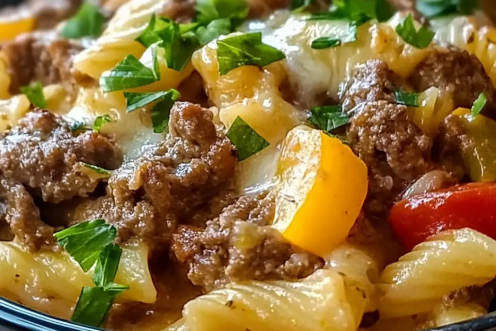 Crockpot Philly Cheesesteak Pasta Casserole – recipestasteful