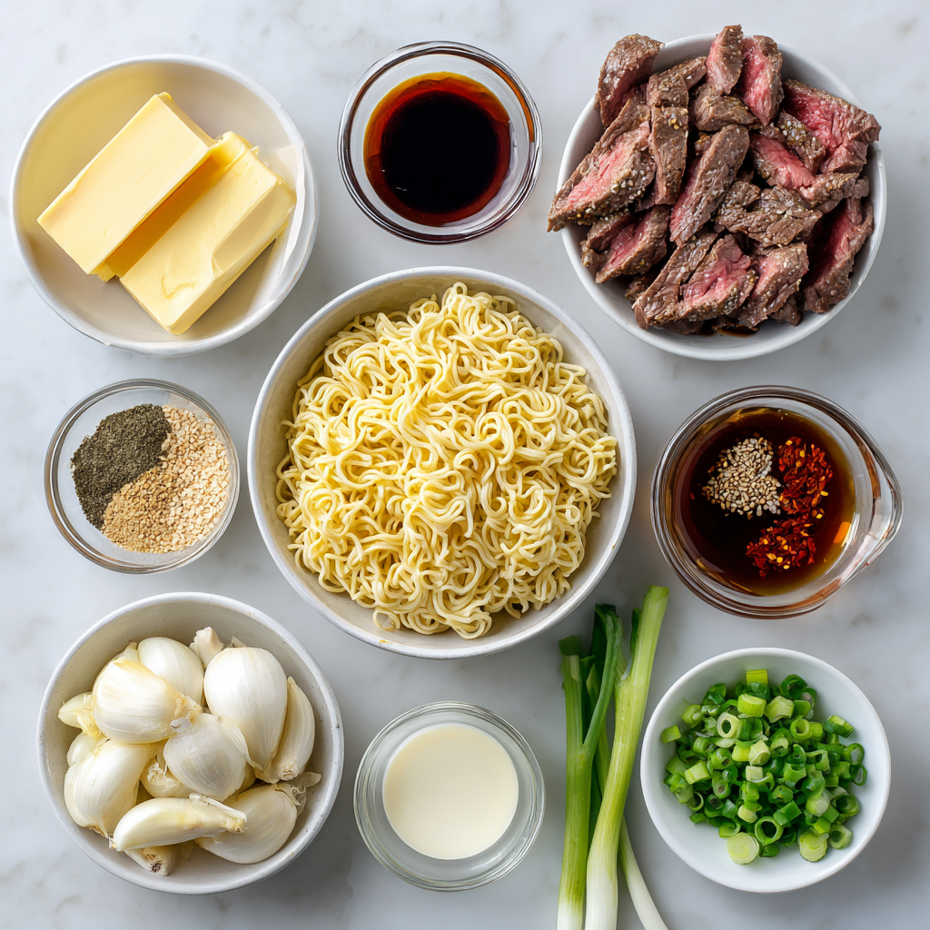garlic-butter-steak-lightning-noodles-steak Sliced steak for Garlic Butter Steak Lightning Noodles cooking in skillet