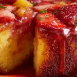 Freshly baked strawberry pineapple pound cake with glaze