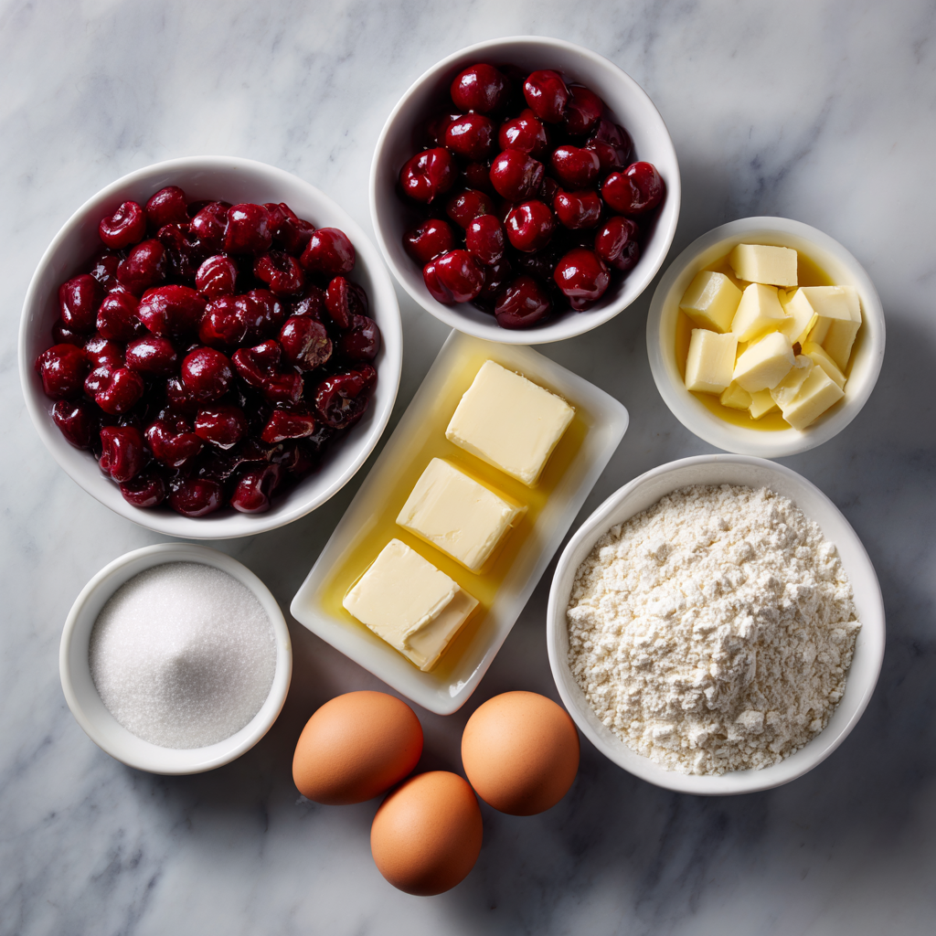 Cherry pie filling recipe with fresh cherries, sugar, and cornstarch being stirred