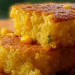 freshly baked Navajo Cornbread loaf in cast iron skillet