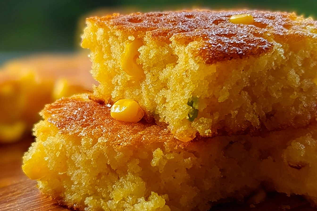 freshly baked Navajo Cornbread loaf in cast iron skillet