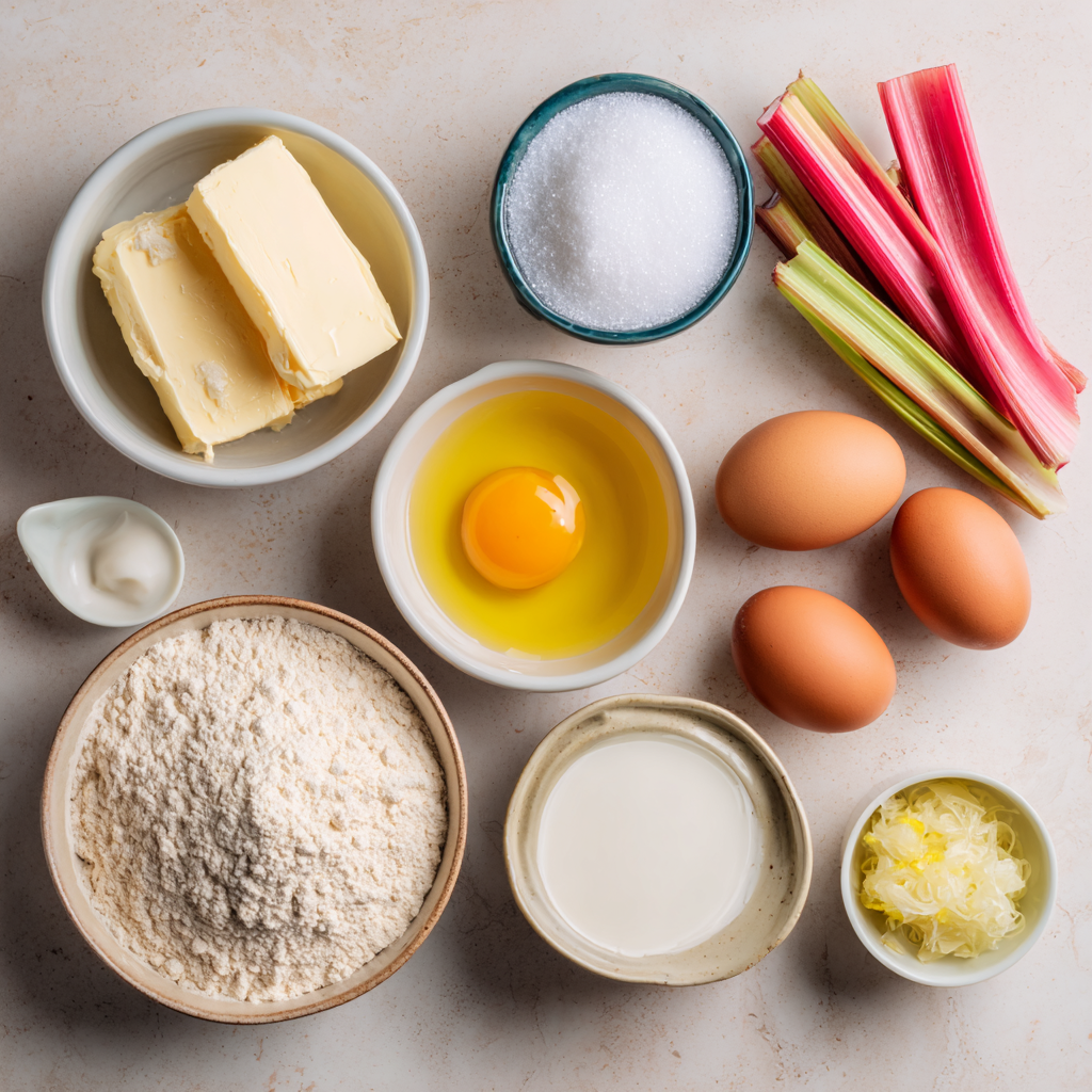 ingredients for rhubarb lemon loaf recipe