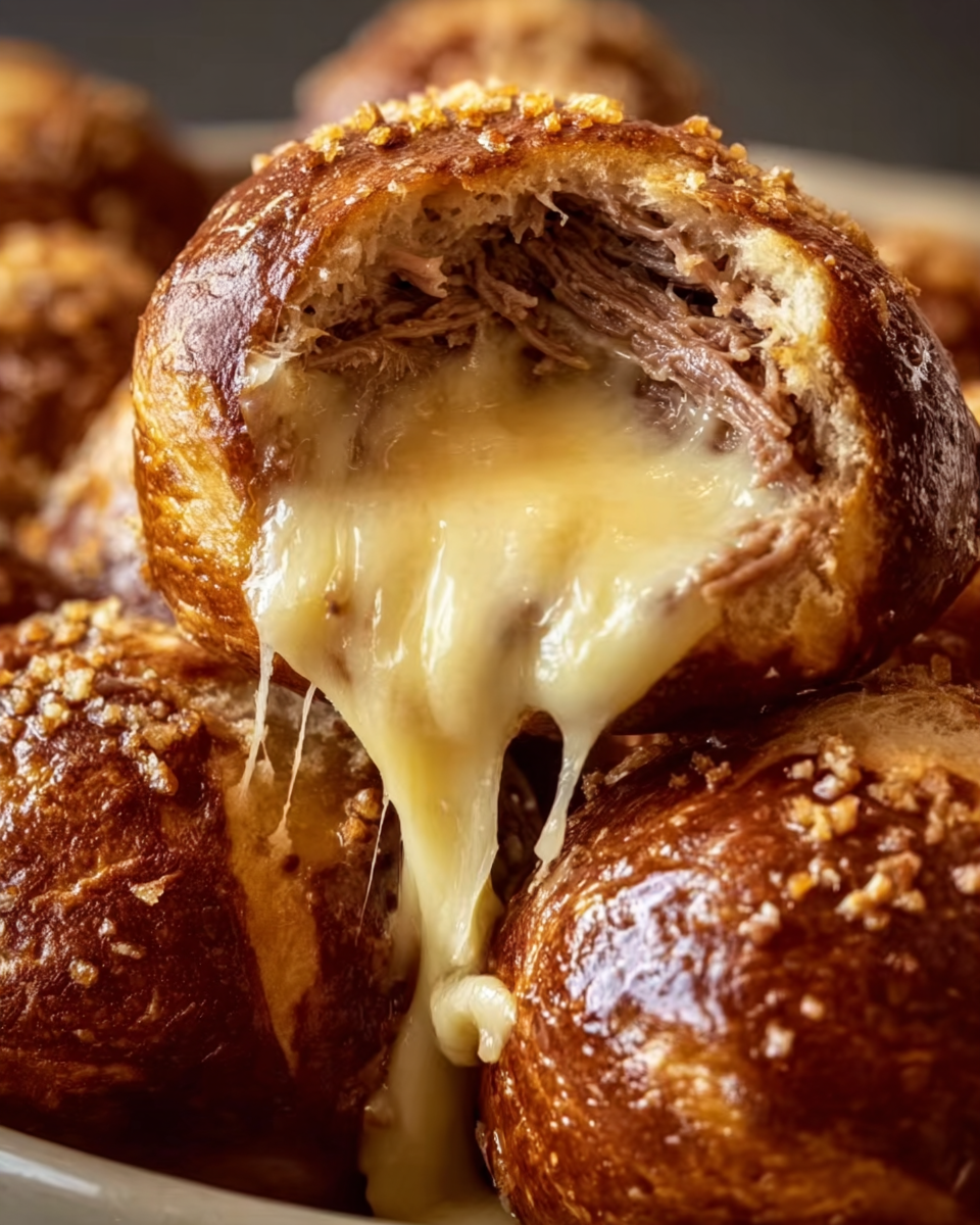 Toasted pretzel bombs with cheese oozing out