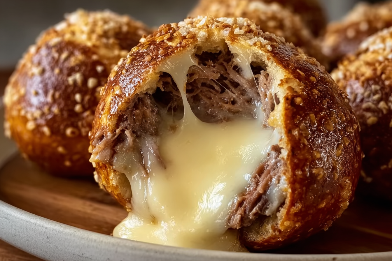 A kitchen counter displaying freshly baked pretzel bombs with steam