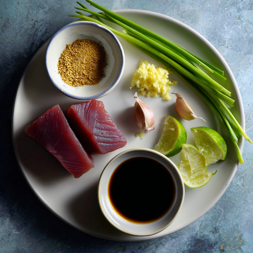 ahi tuna recipe ingredients flat lay photo