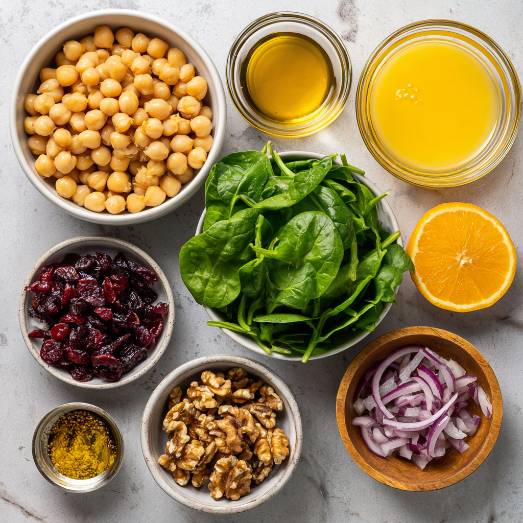 Cranberry walnut chickpea salad with orange vinaigrette ingredients