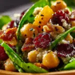 Cranberry walnut chickpea salad with orange vinaigrette in a bowl
