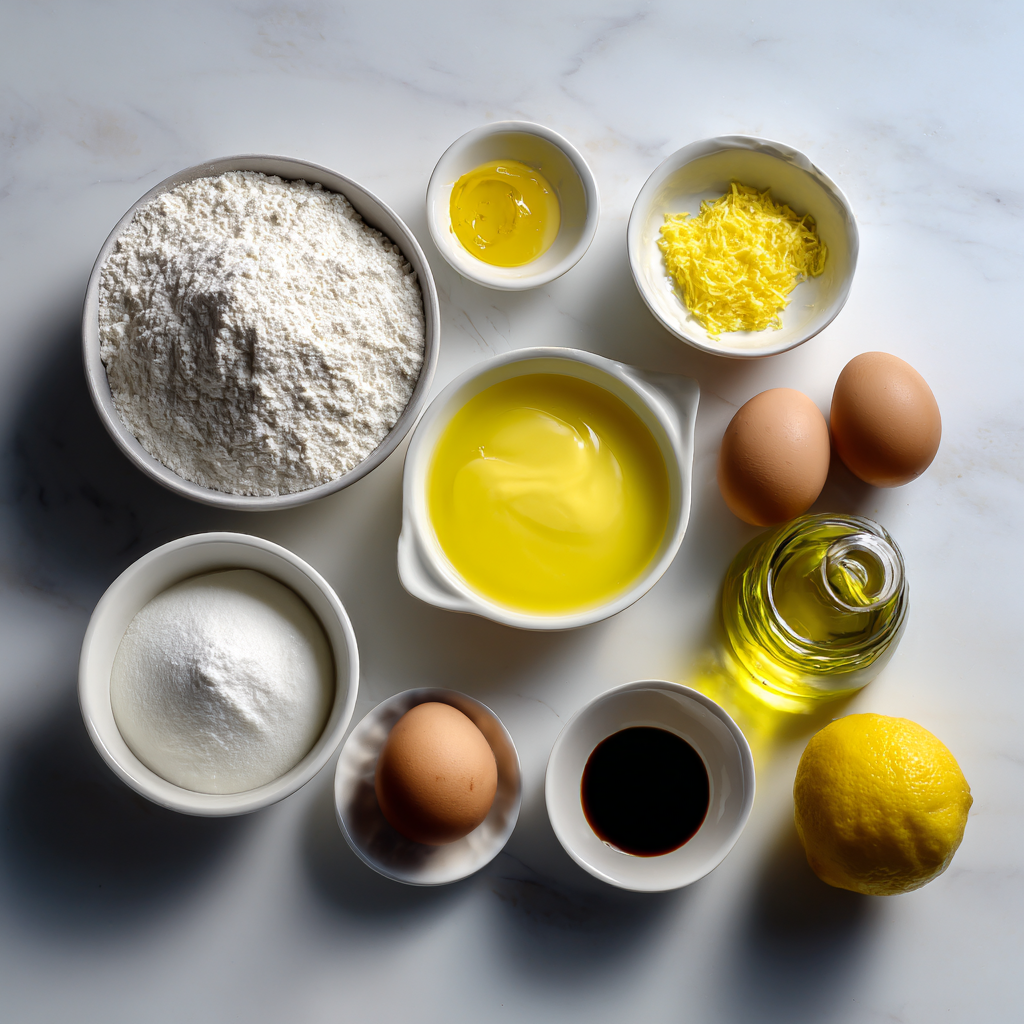 Limoncello Mascarpone Dream Cake ingredients laid out