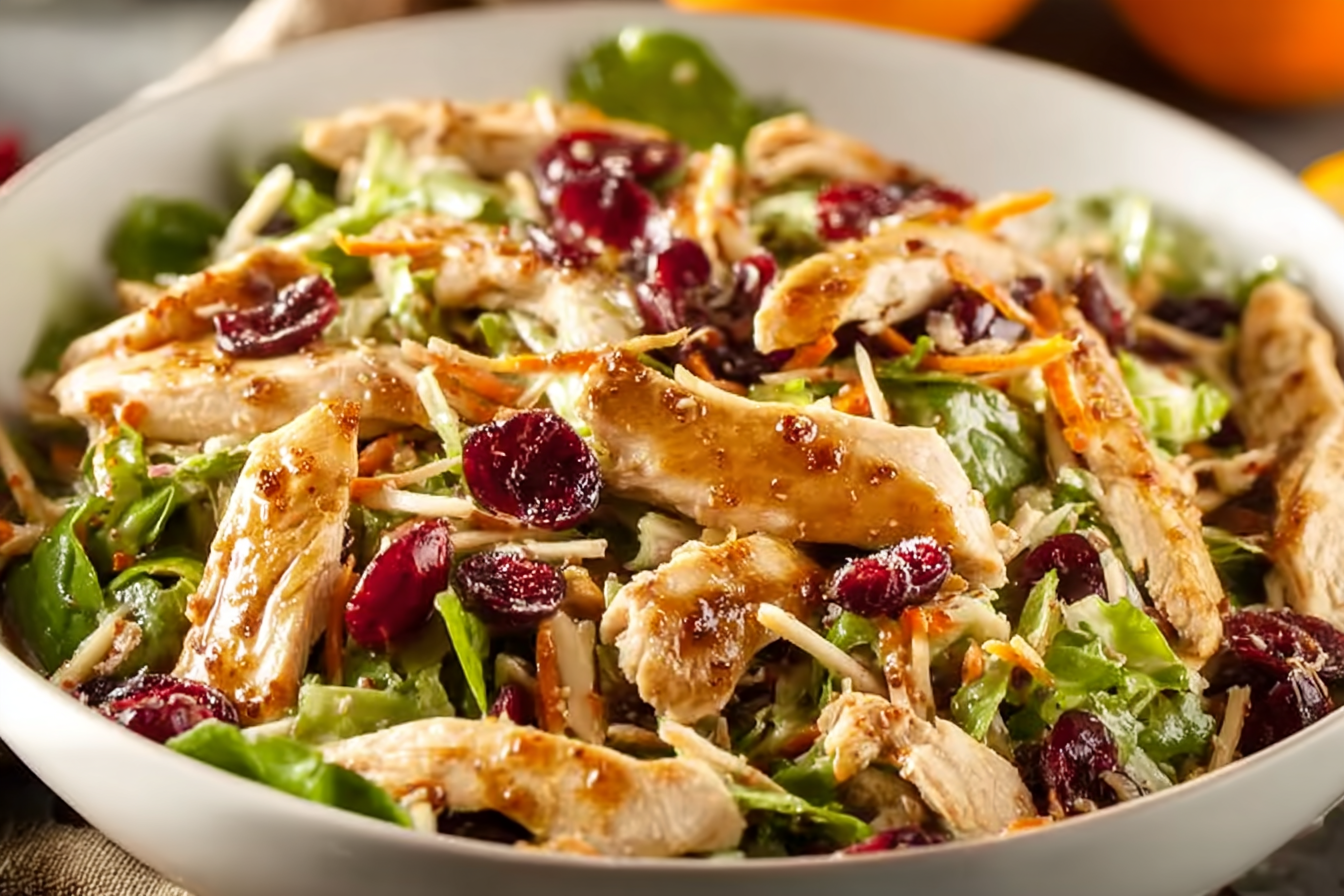 Overhead photo of Asian Chicken Cranberry Salad with fresh ingredients