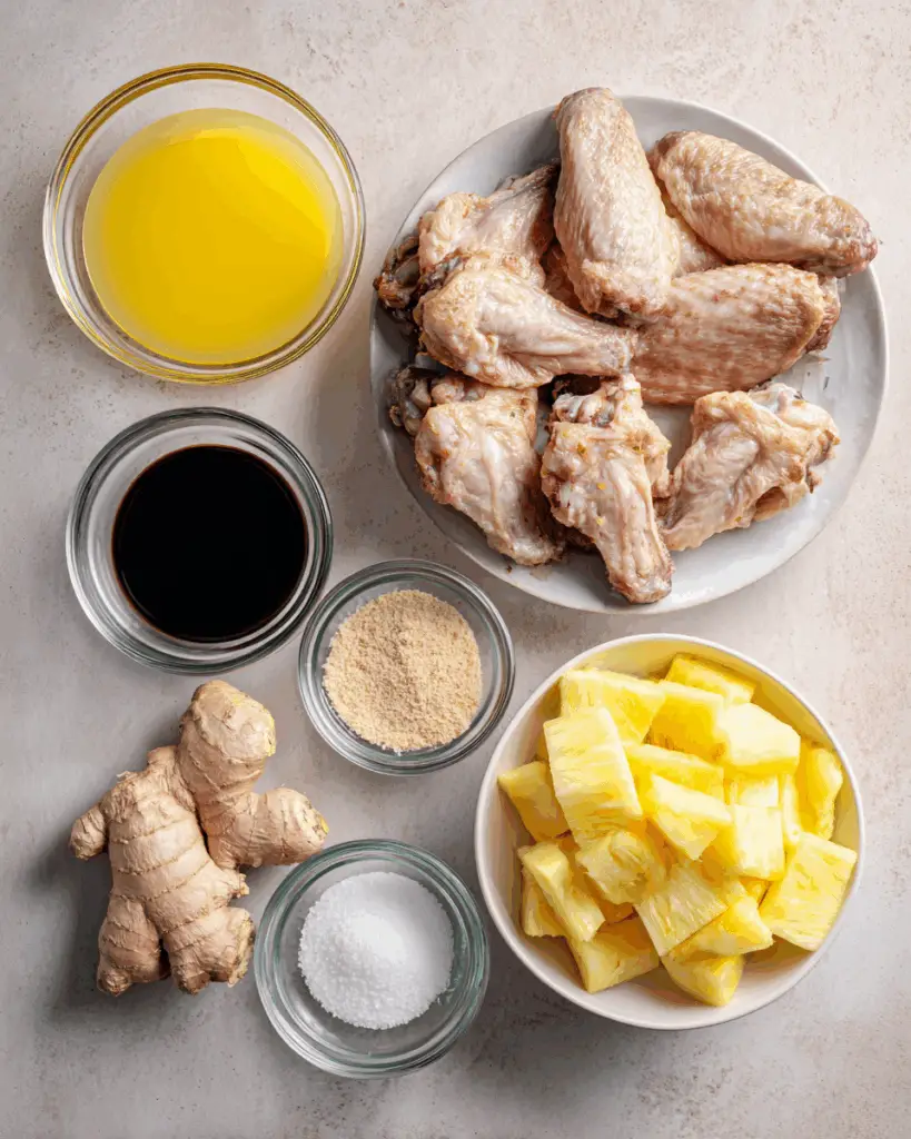 Ingredients for brown sugar pineapple chicken wings recipe