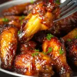 Pineapple glaze for brown sugar chicken wings simmering in pan