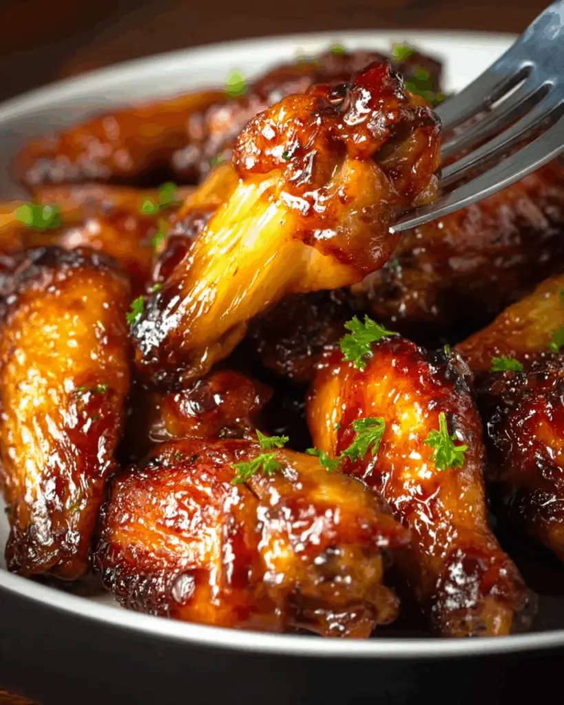 Pineapple glaze for brown sugar chicken wings simmering in pan