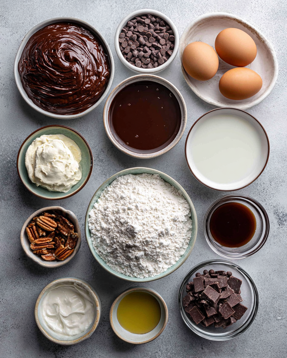 Ingredients for making German Chocolate Poke Cake