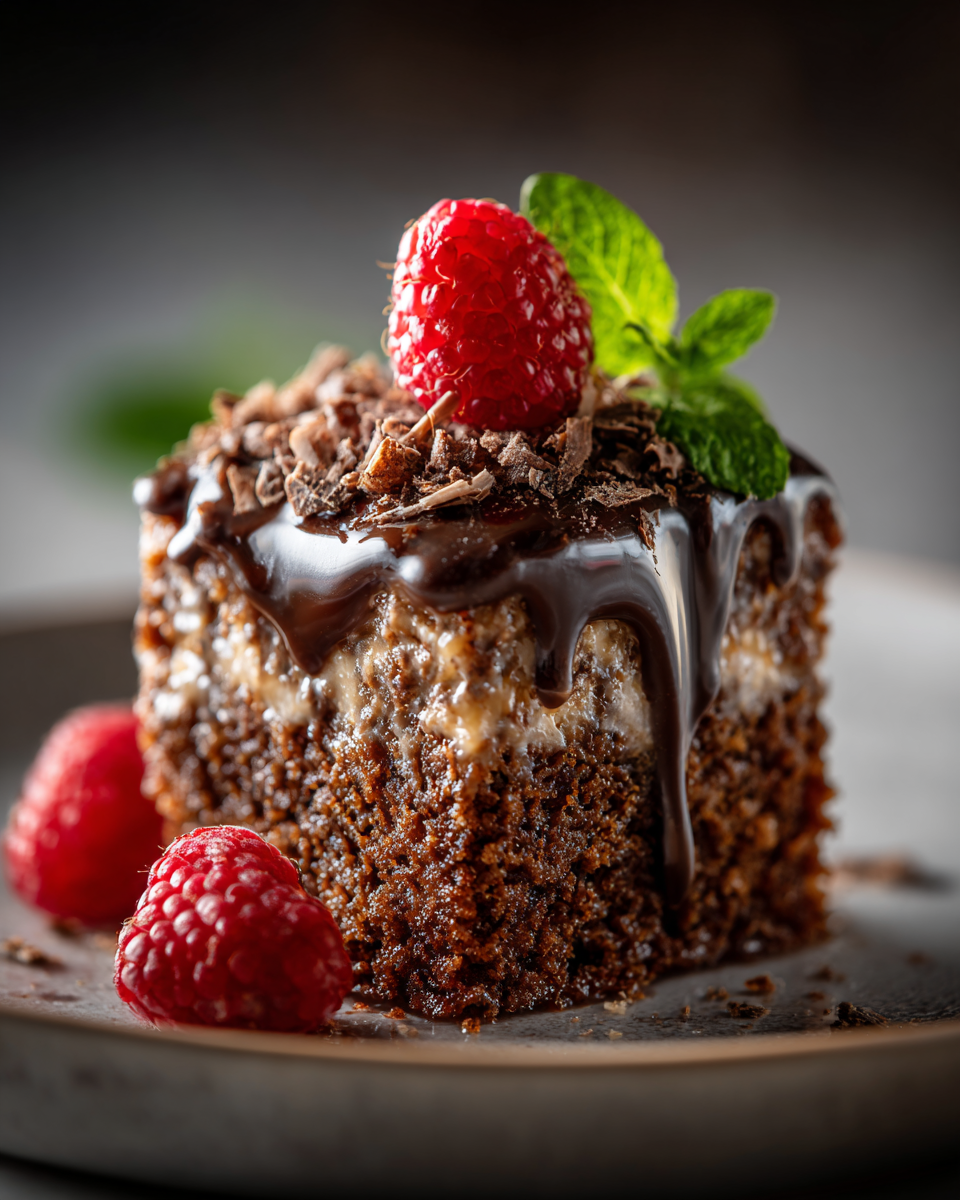 Assorted German chocolate poke cake variations