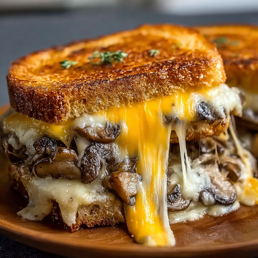 Grilling Swiss Mushroom Melt in a pan