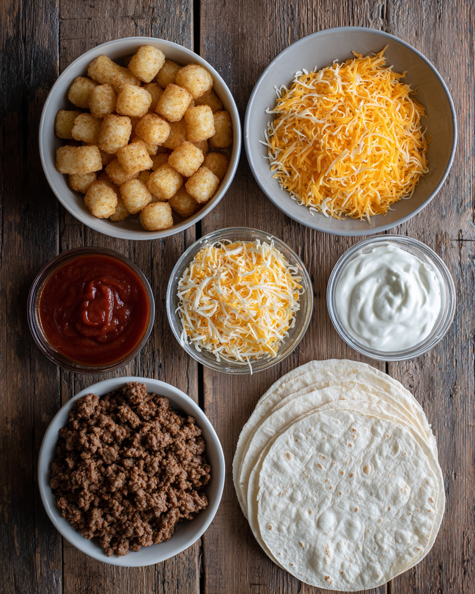 Ingredients for Cheesy Potato Burritos with Beef