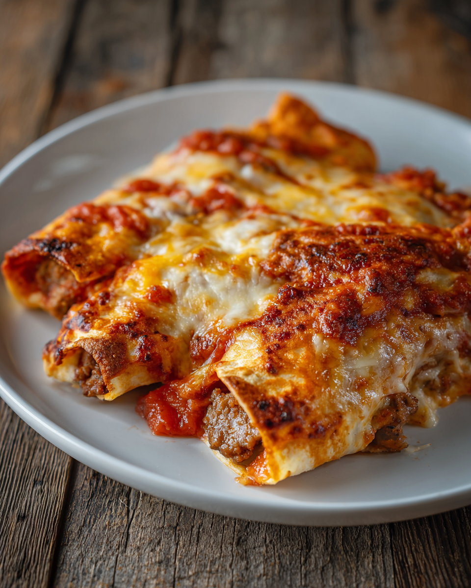 Rolling tortillas with pizza toppings