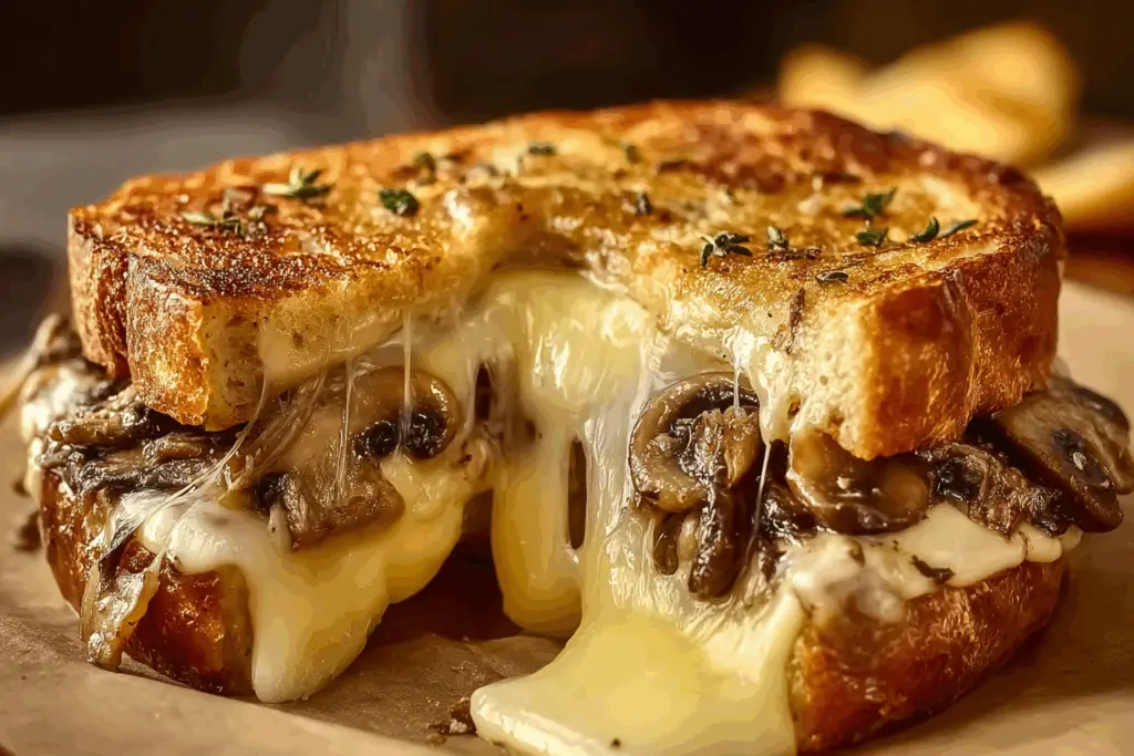 Swiss Mushroom Melt Delight sandwich cut open