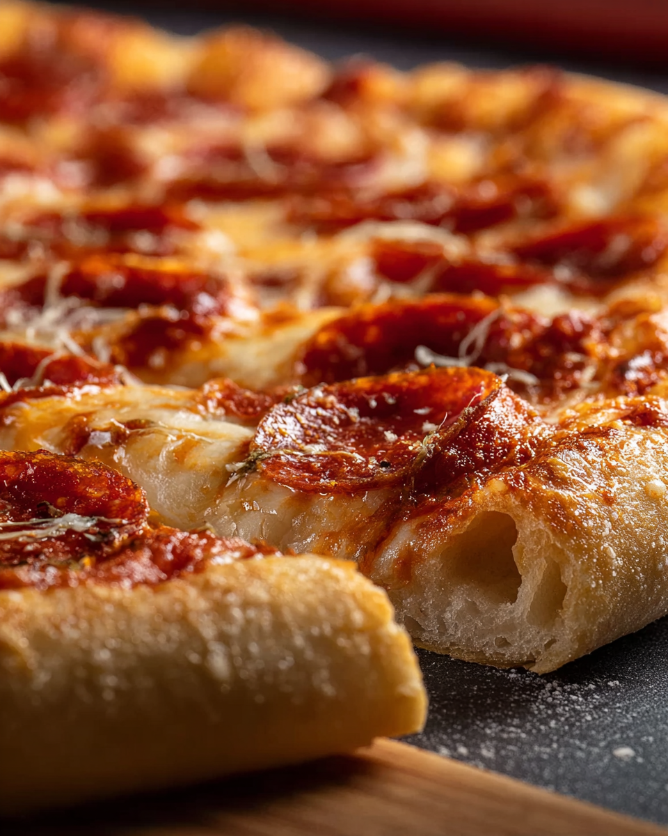 Stuffed crust pizza with toppings and sauces