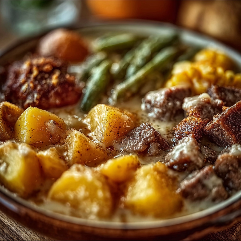 serving Amish Farmhouse Feast with sides close up