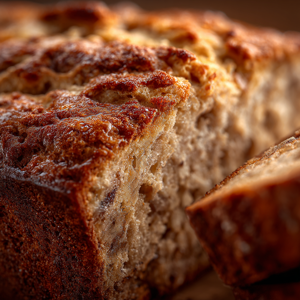 Banana bread slice with almond butter and bananas