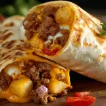 Cheesy Potato Burrito with Ground Beef Easy Cut in Half