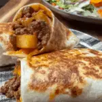 Cheesy Potato Burrito with Ground Beef Easy Cut in Half