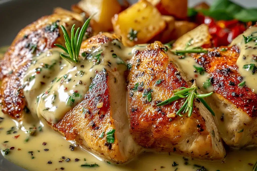 Chicken with Creamy Mustard Asiago Sauce