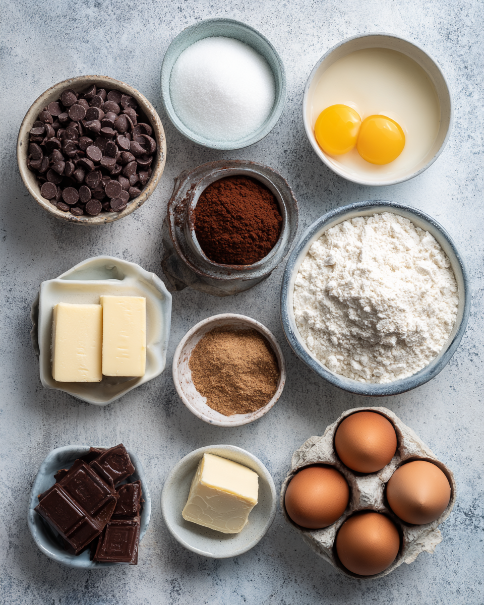 Ingredients for chocolate lava brownie cookies