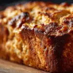 Moist cottage cheese banana bread sliced on cutting board