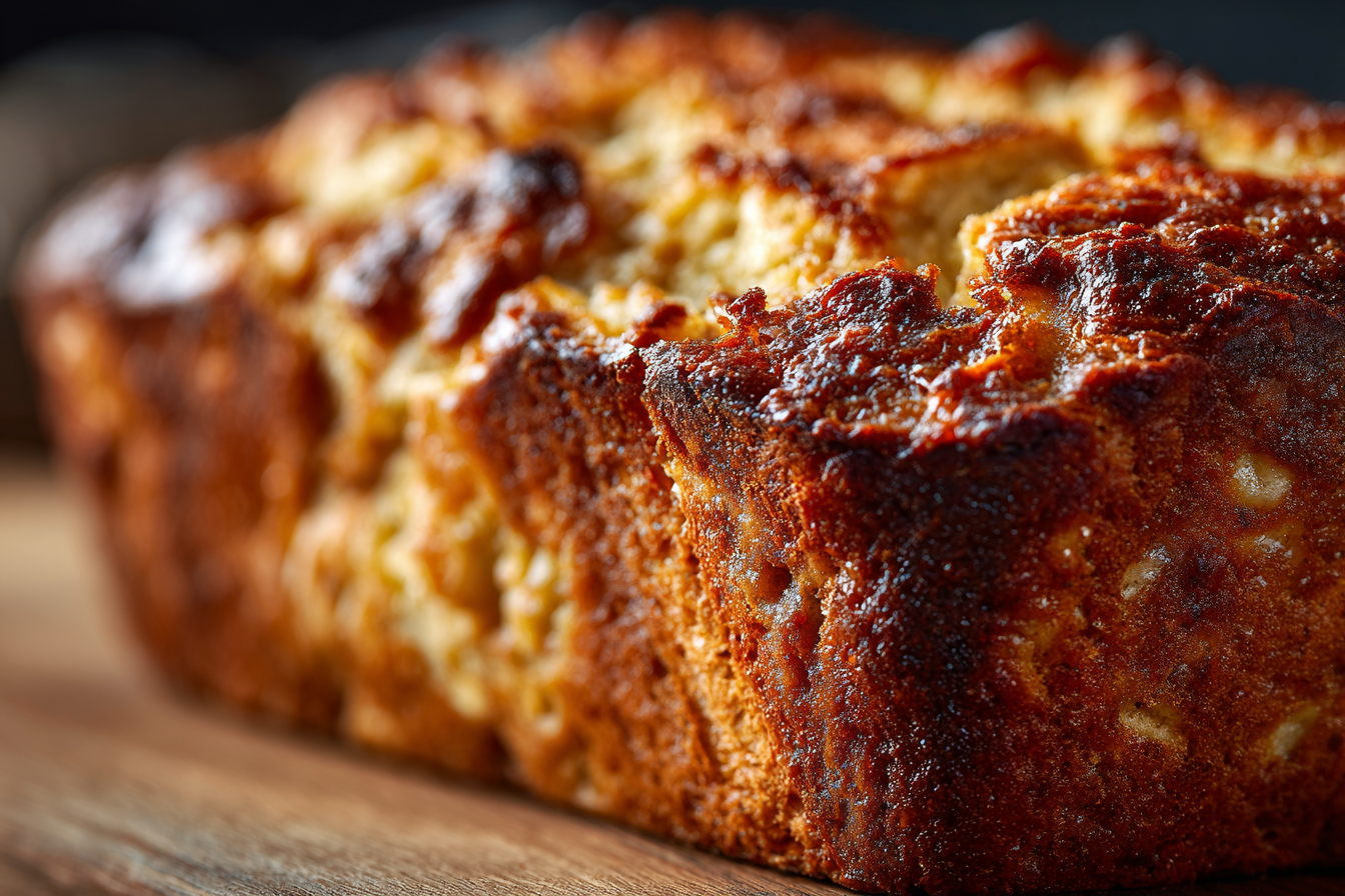Moist cottage cheese banana bread sliced on cutting board