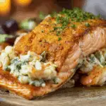 Crab and Shrimp Stuffed Salmon with creamy crab and shrimp stuffing