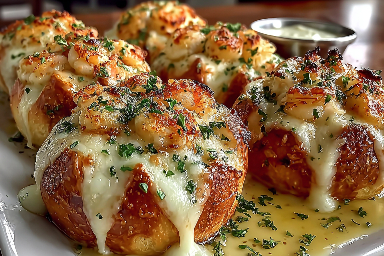 Crabby Shrimp-Stuffed Garlic Bread Bombs