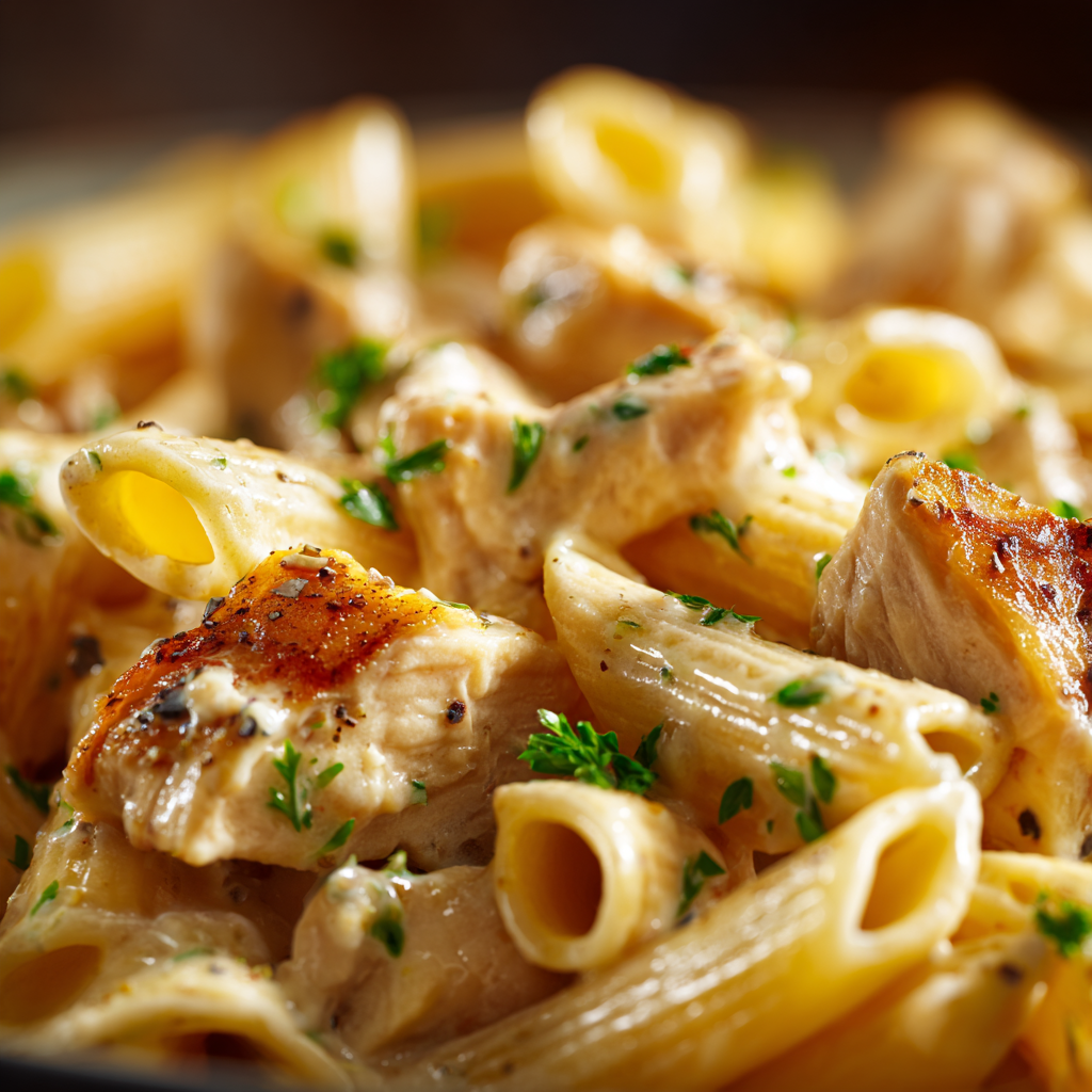 creamy italian chicken pasta served plated fancy