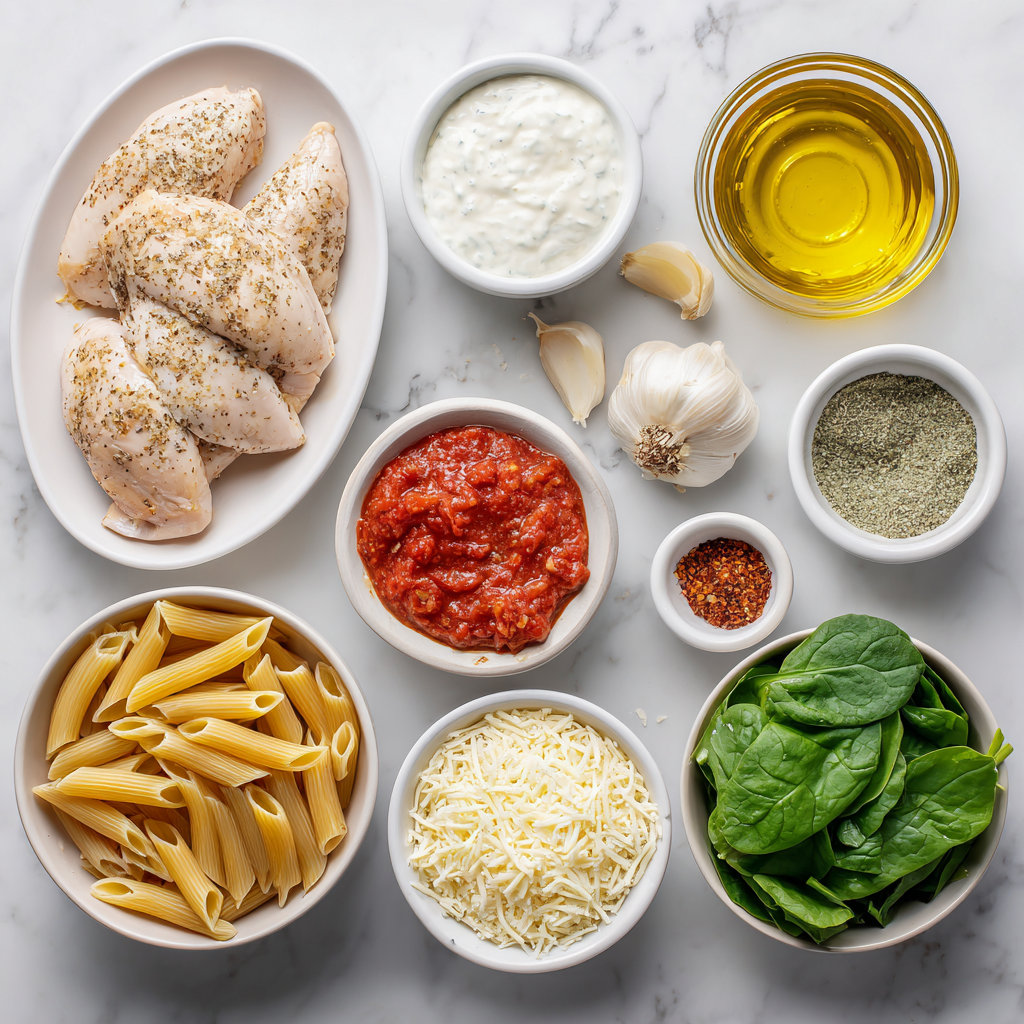 creamy italian chicken pasta in skillet sauce