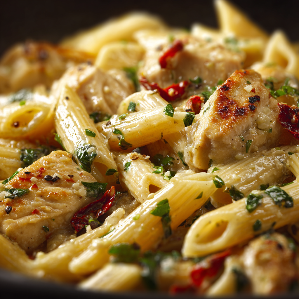 creamy italian chicken pasta leftovers in container