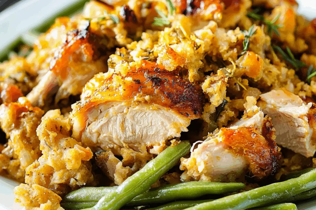 Crock Pot Chicken and Stuffing with Green Beans