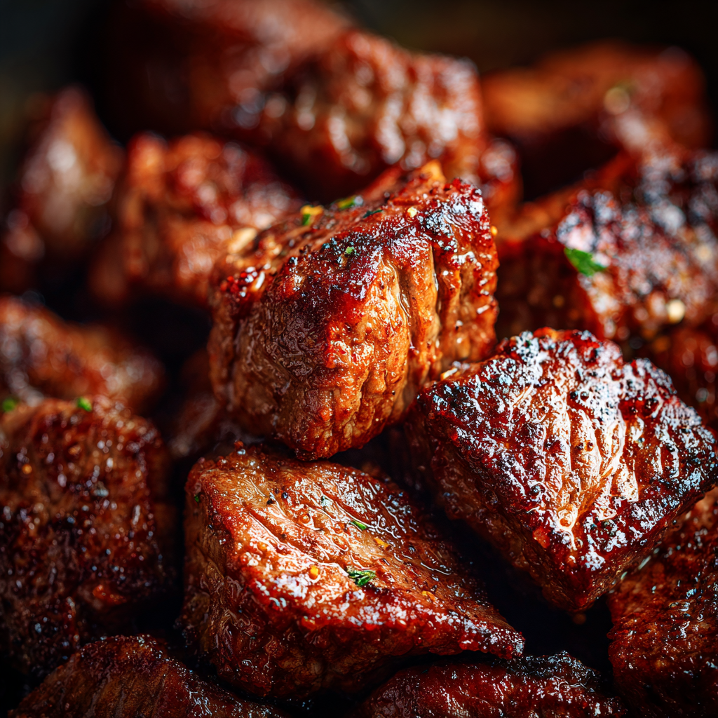 Teriyaki and BBQ crockpot steak bites on a plate